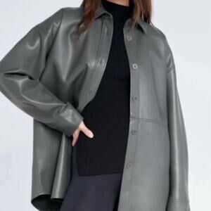 Aritzia Babaton Pelli Faux Leather Dark Grey Shirt Jacket Size: S